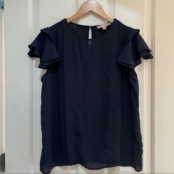 PHILOSOPHY Flutter Short Sleeve Blouse Top Navy Blue size medium Summer like new - Picture 4 of 5